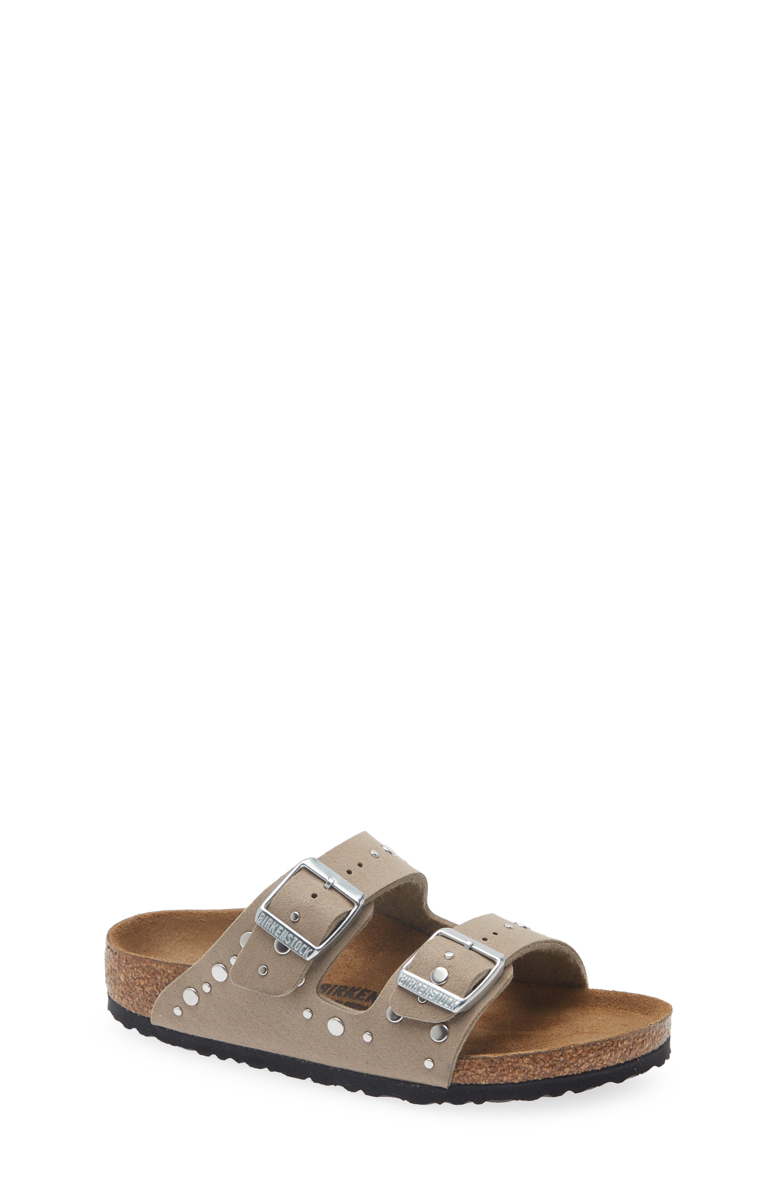 Birkenstock Arizona Rivets Studded Slide Sandal, Main, color, Gray Taupe