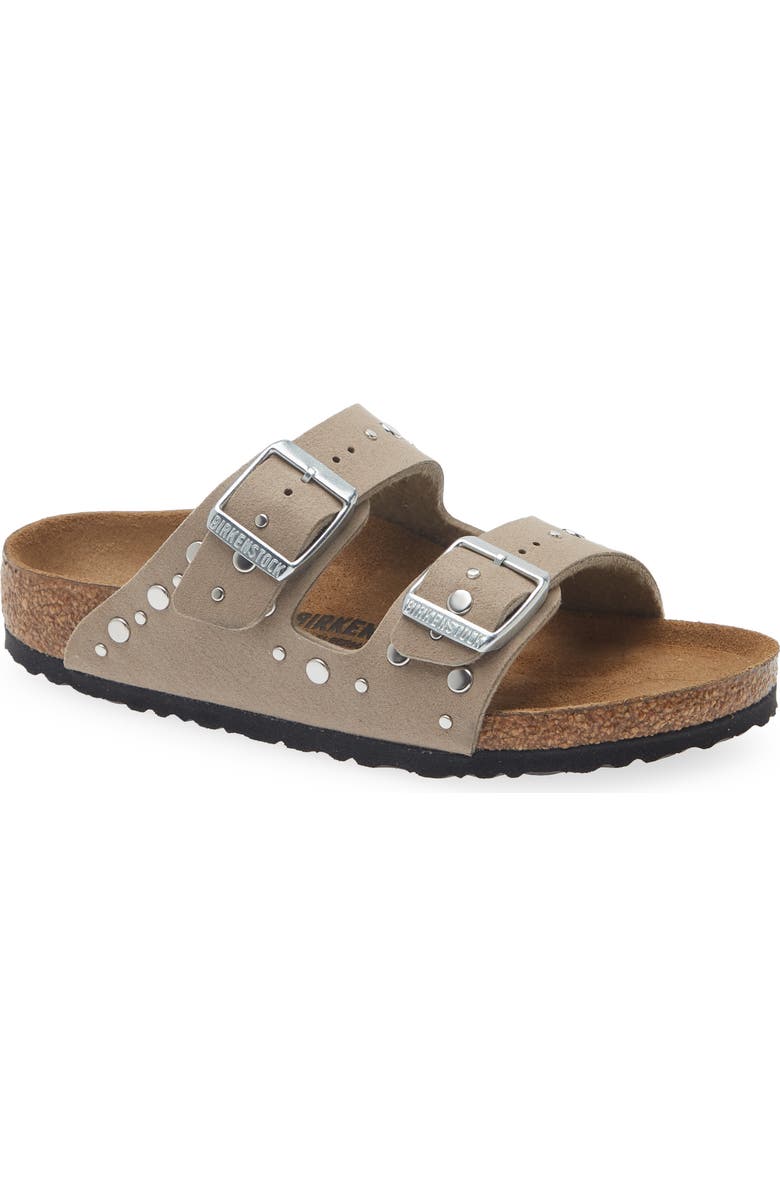 Birkenstock Arizona Rivets Studded Slide Sandal, Main, color, Gray Taupe