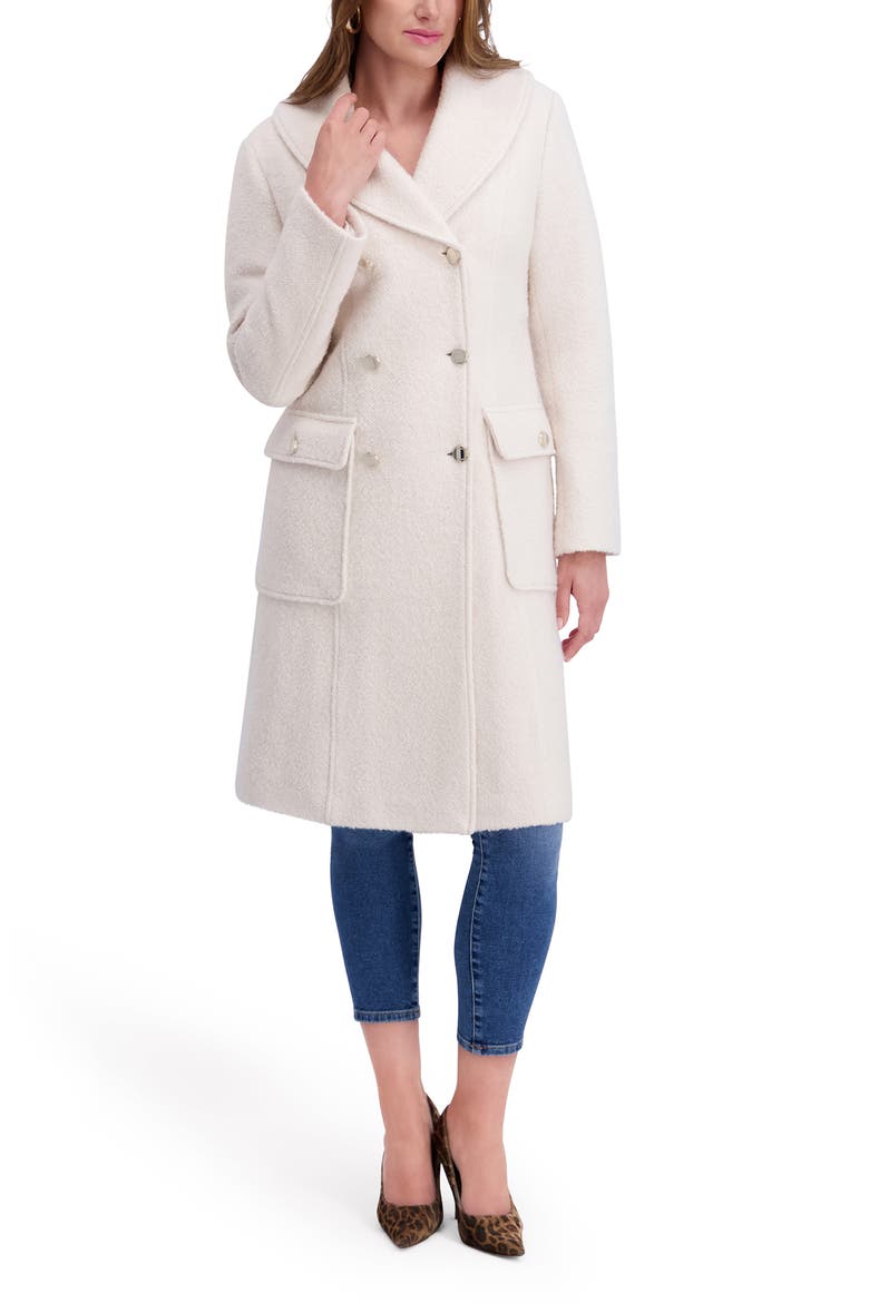 Double Breasted Bouclé Walker Coat, Alternate, color, IVORY