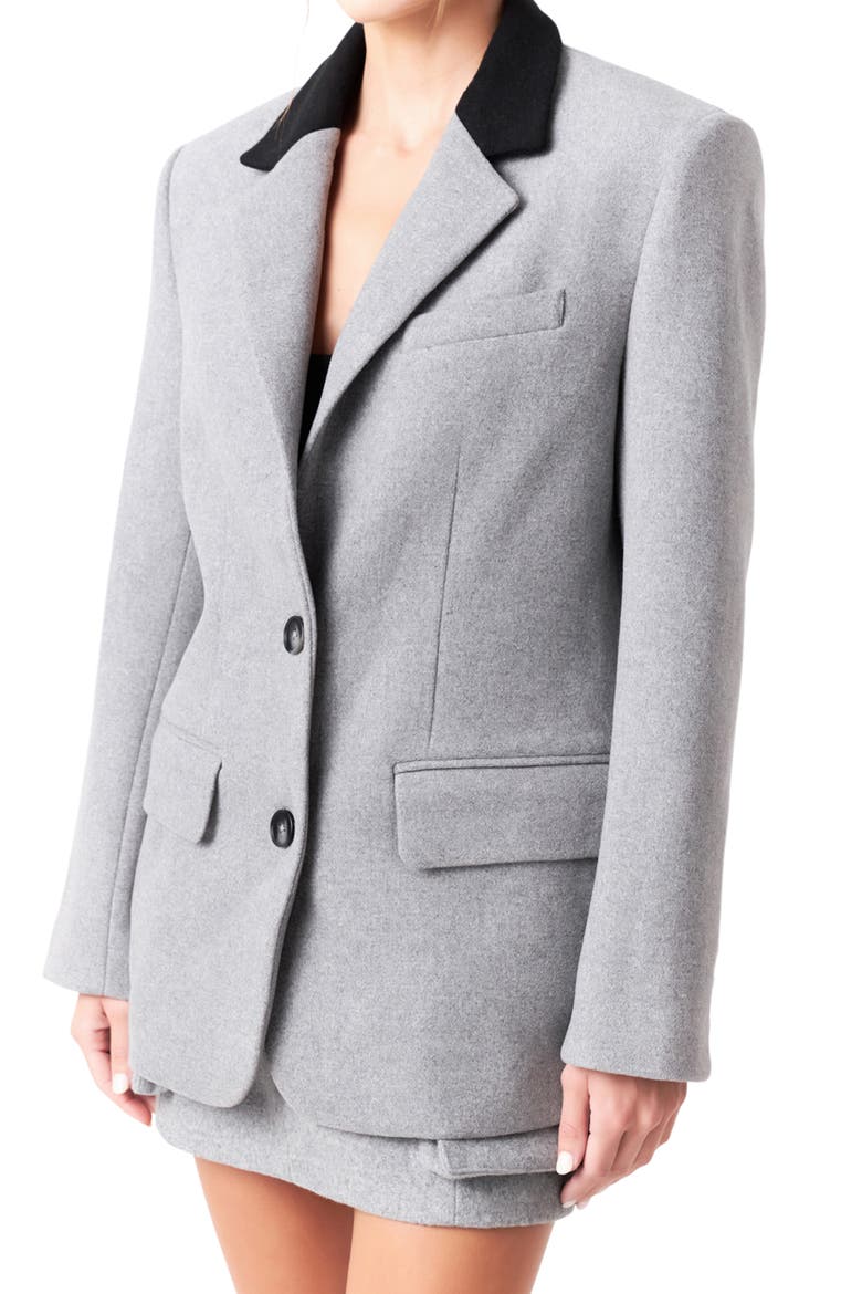 Oversize Wool Blend Blazer, Alternate, color, GREY/ BLACK