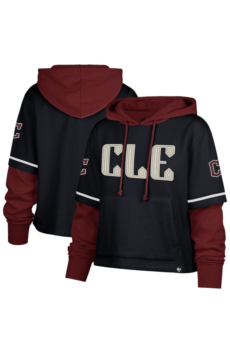 '47 Women's '47 Navy Cleveland Guardians City Connect Shortstop Cropped Pullover Hoodie, Alternate, color, Navy