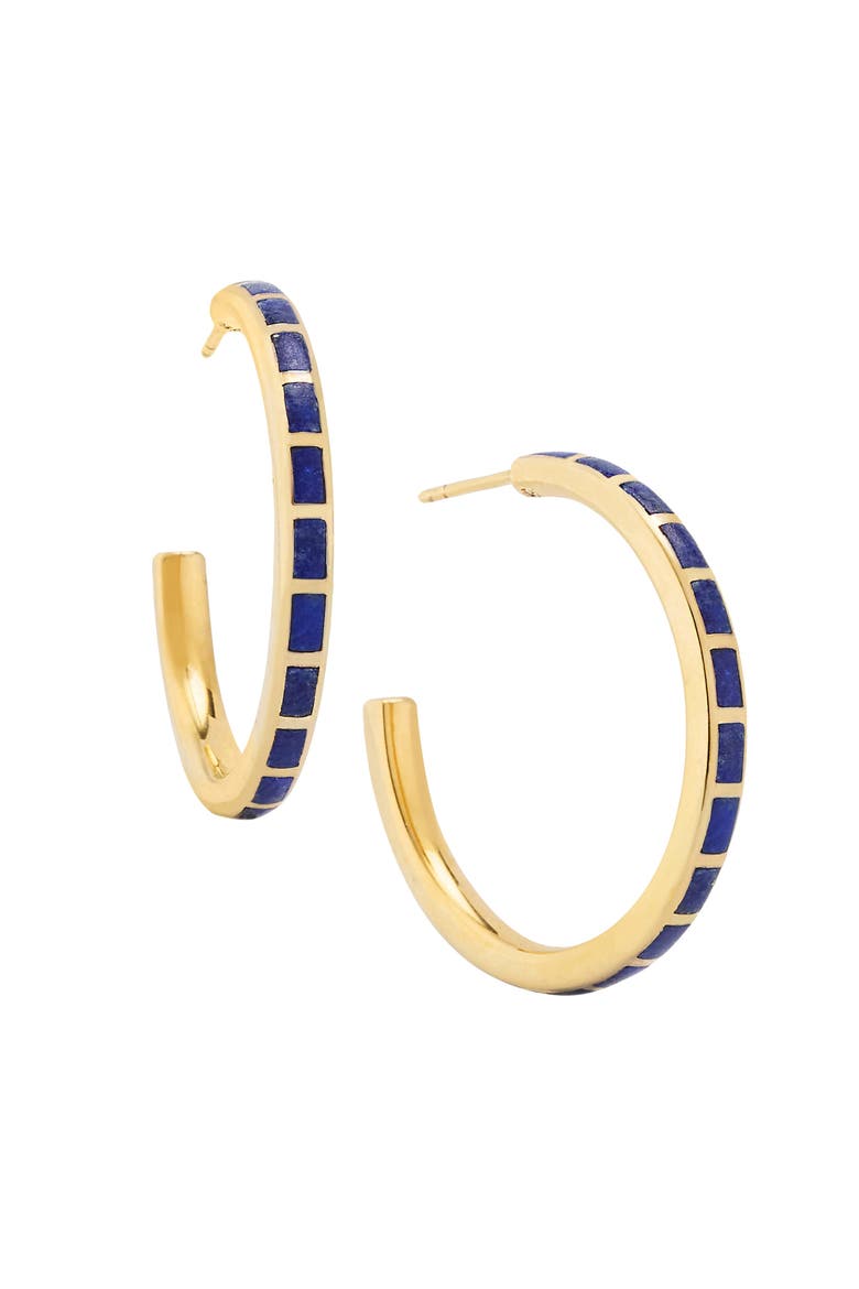Dash Hoop Earring Set In Sterling With 18K Gold Overlay, Main, color, BLUE