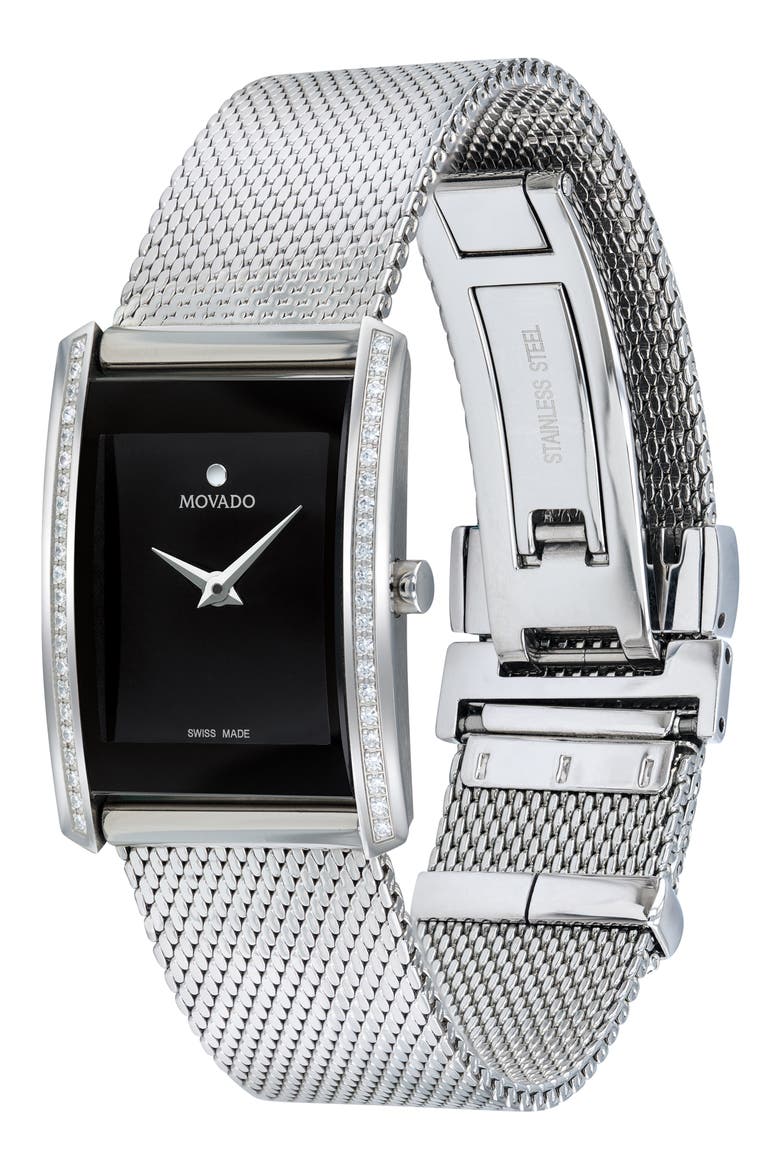 La Nouvelle Diamond Bezel Bracelet Watch, 30mm, Alternate, color, SILVER/ BLACK/ SILVER