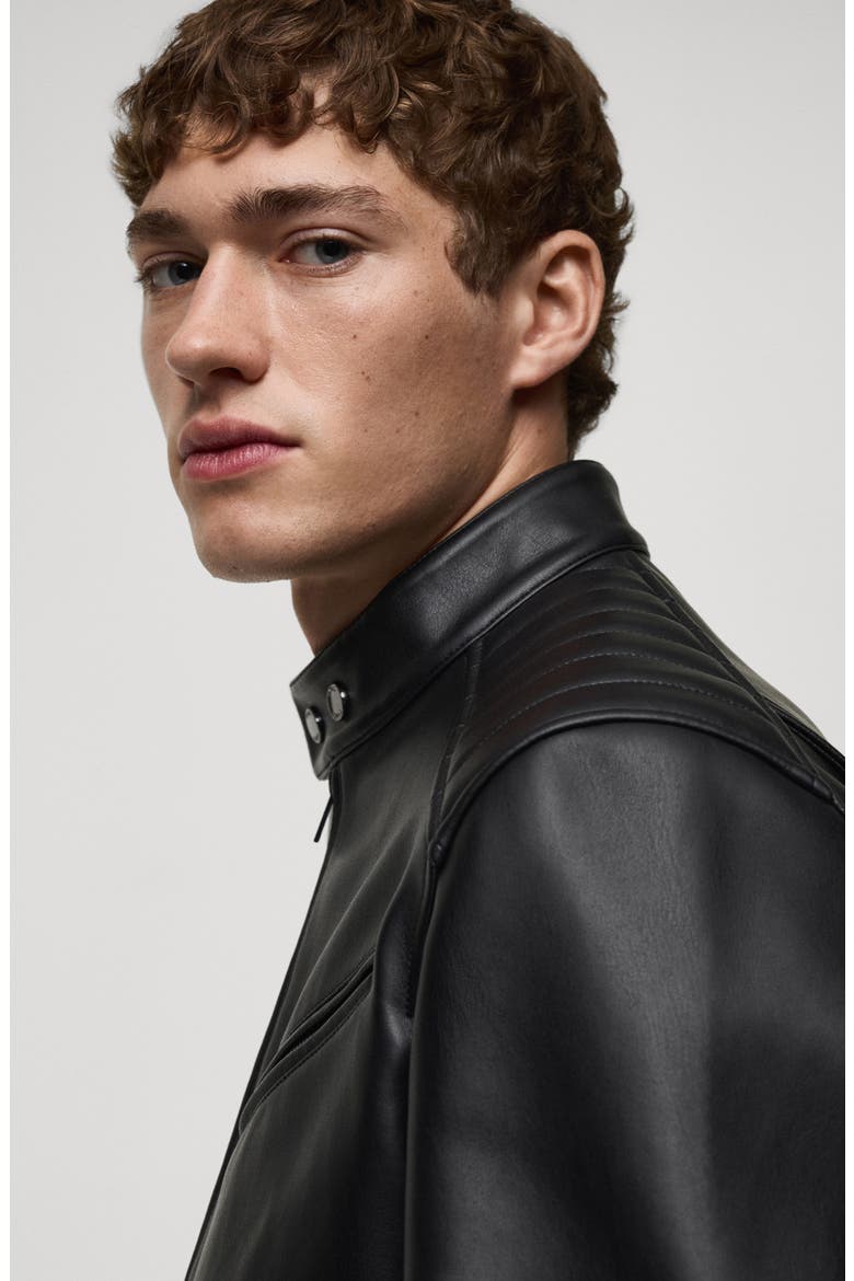 Faux Leather Biker Jacket, Alternate, color, BLACK