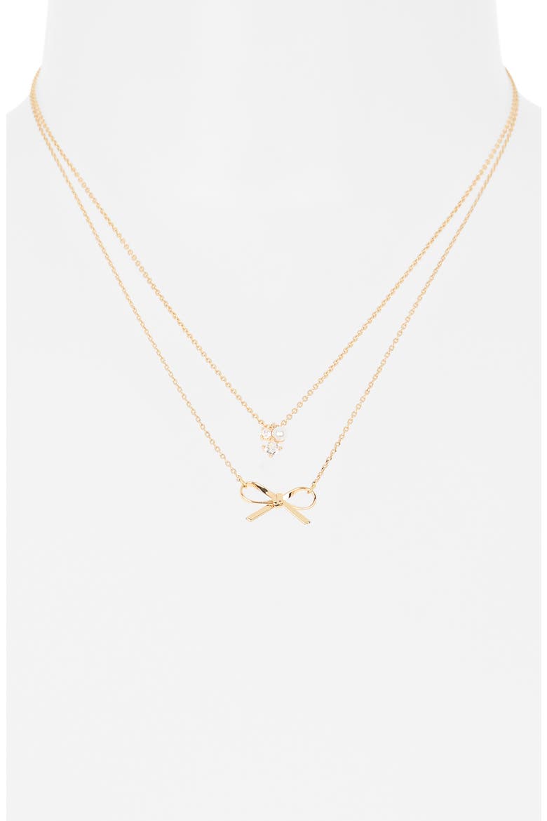 Set of 2 Bow Charm Necklaces, Alternate, color, CLEAR- GOLD