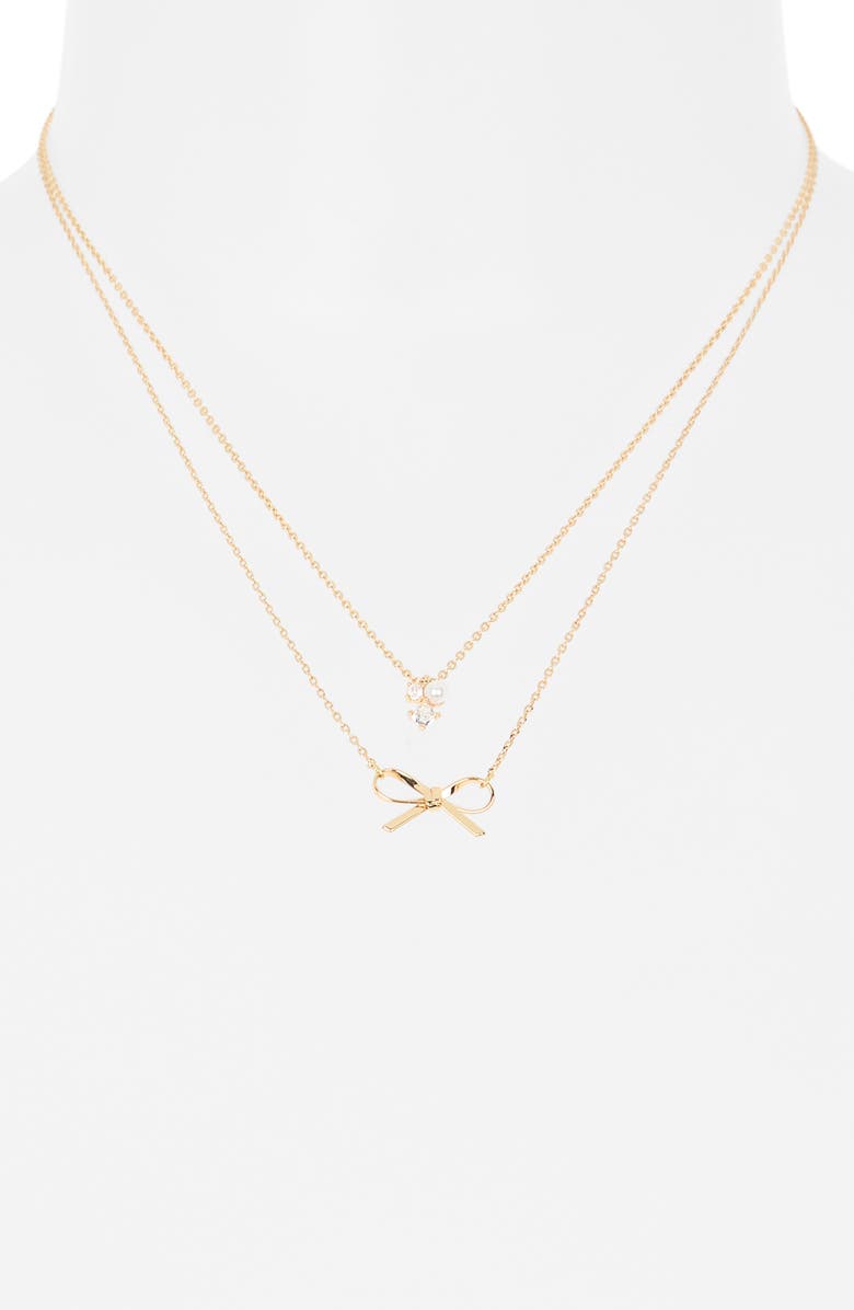 Leith Set of 2 Bow Charm Necklaces, Alternate, color, Clear- Gold