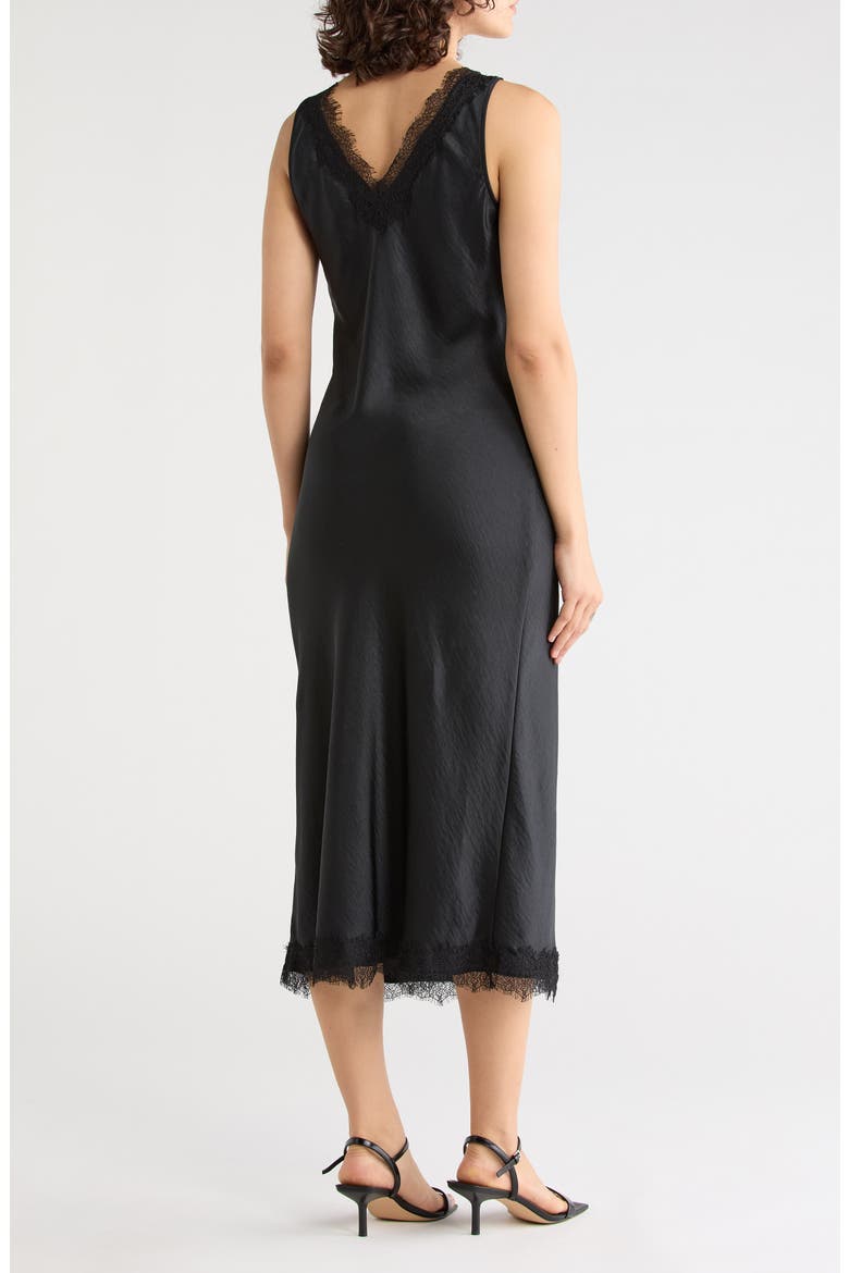 Lace Trim Satin Midi Dress, Alternate, color, BLACK