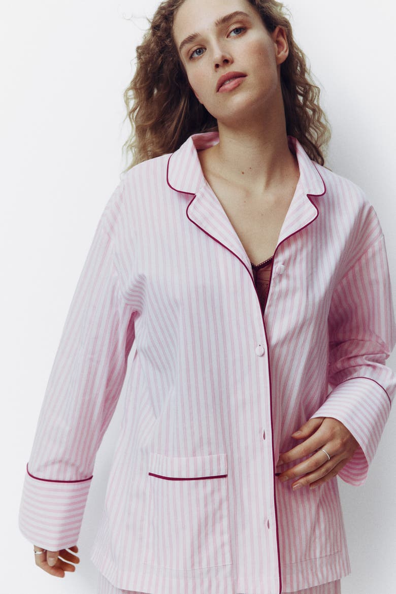 Cotton Pajama Shirt, Alternate, color, Pink/striped