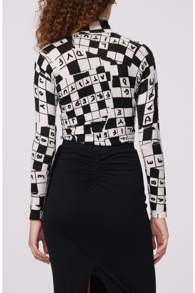 Brandy Crossword Print Merino Wool Turtleneck Sweater, Alternate, color, DVF 50TH CROSS WORD IVORY MED