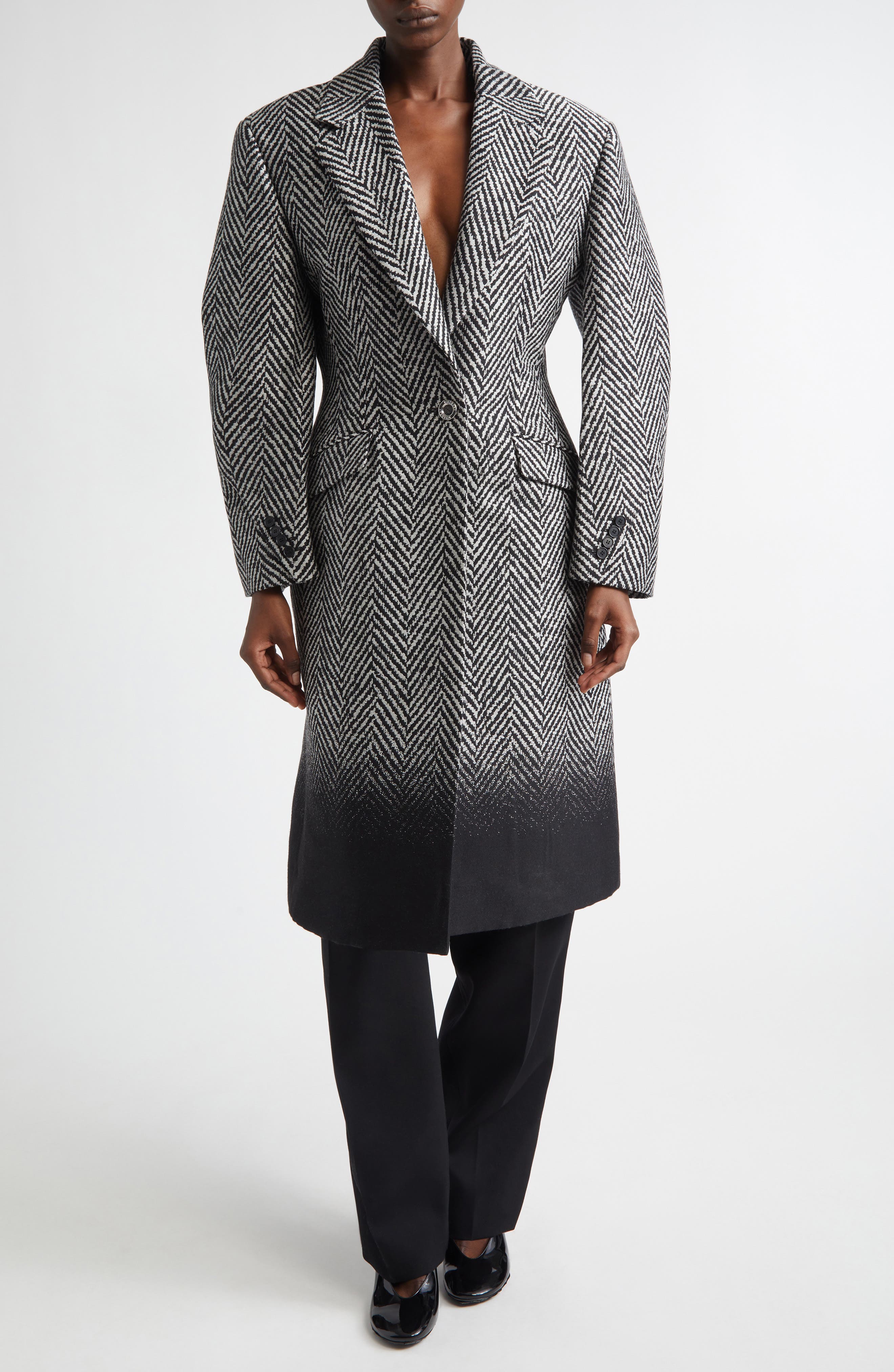 Dip Dye Wool Blend Herringbone Coat - image 2