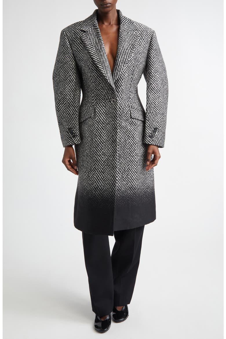 Dip Dye Wool Blend Herringbone Coat, Alternate, color, BLACK/ WHITE
