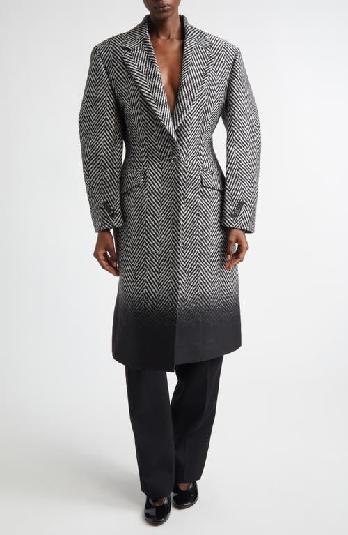Givenchy Cocoon Fitted Coat In Herringbone Wool Silk Jacquard In Gray