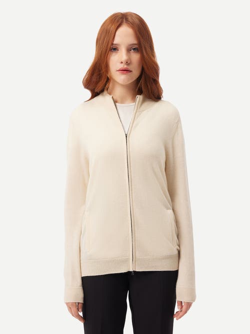 Gobi Mongolian Cashmere Full-zip Cashmere Cardigan In Off White