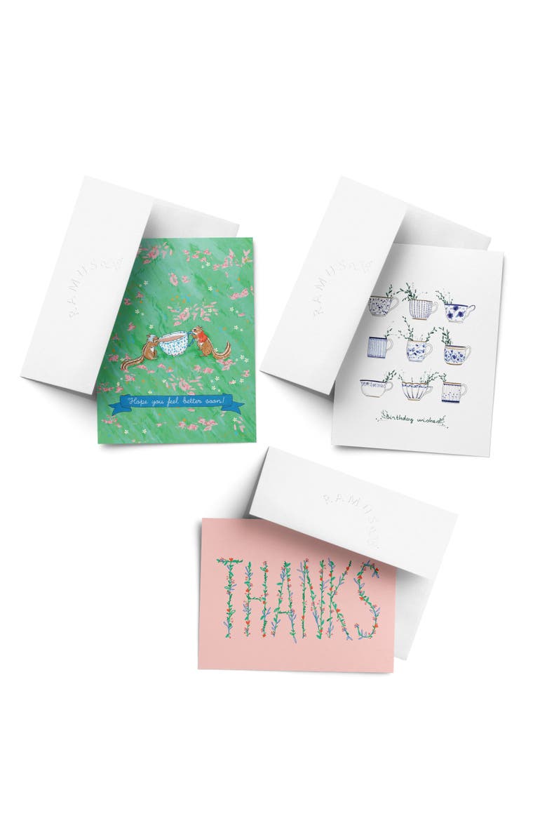 Ramus & Co Sympathy Greeting Card Pack Sets (3 ct, Assorted) Thanks Pink, Feel Better Chipmunks Tea, Birthday Tea, Main, color, Multi-Pack