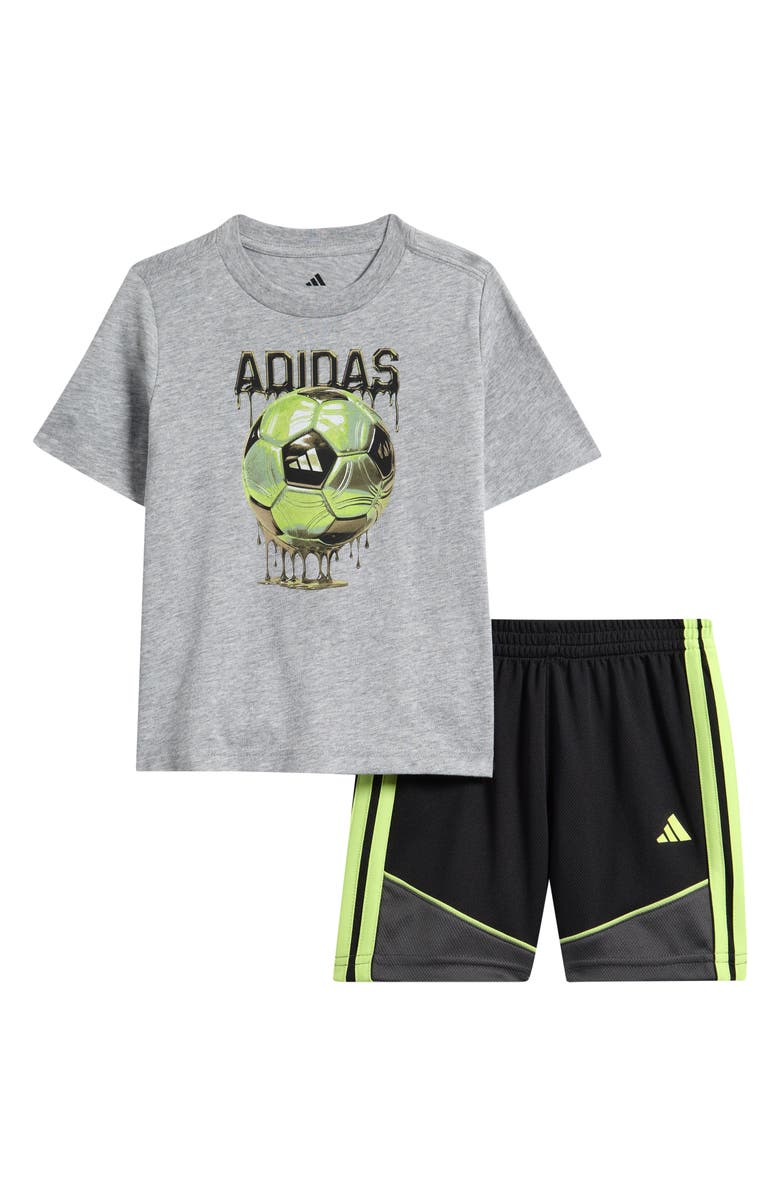 adidas Kids' Soccer Ball Graphic T-Shirt & Athletic Shorts Set, Main, color, Medium Grey Heather