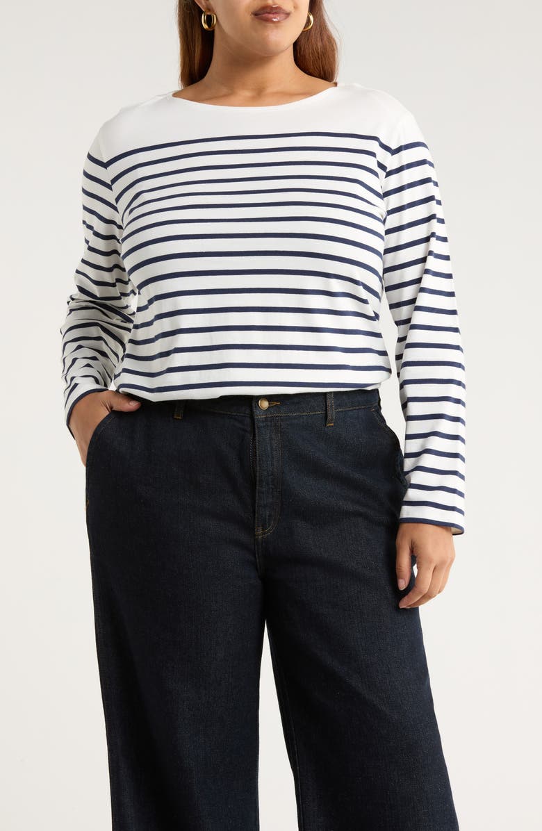 Seasalt Cornwall Sailor Stripe Long Sleeve Organic Cotton T-Shirt, Main, color, Falmouth Breton Chalk Maritime