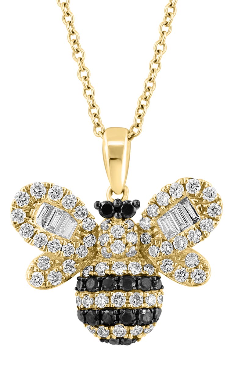EFFY 14K Yellow Gold White & Black Diamond Bee Pendant Necklace - 0.79ct., Alternate, color,