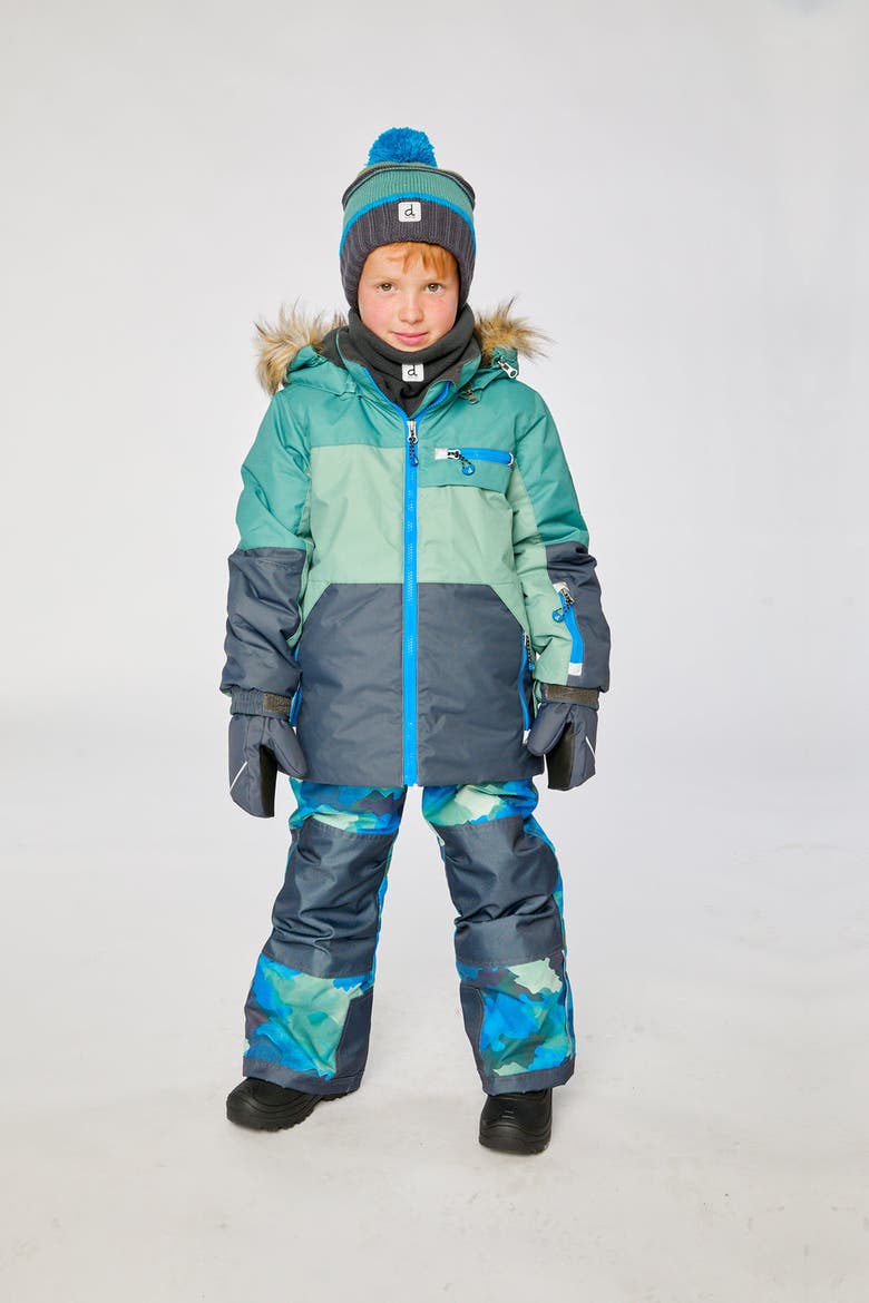 Play Faux Fur Hood Jacket & Camouflage Pants Two Piece Snowsuit, Alternate, color, Blue Camouflage