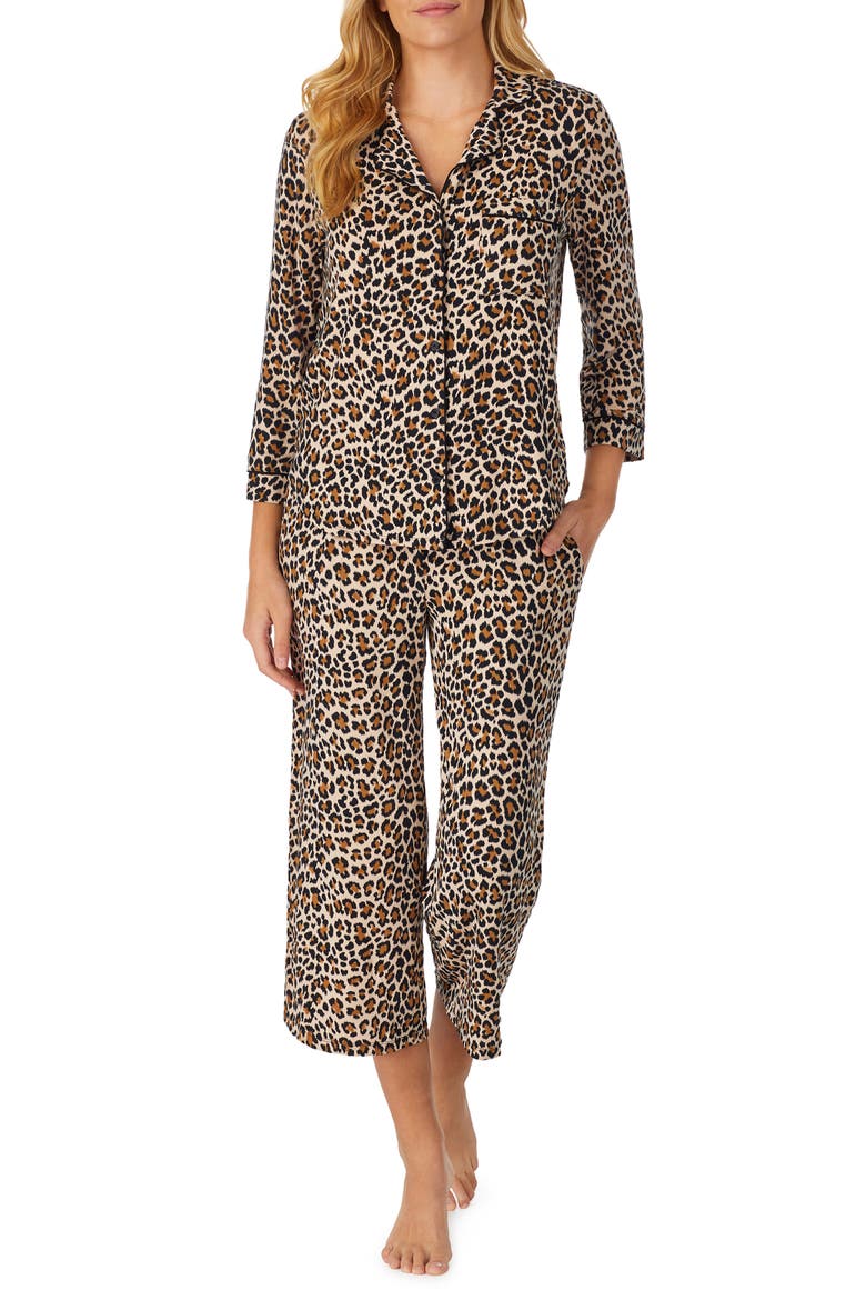 animal print jersey crop pajamas, Main, color, BROWN ANIMAL PRINT