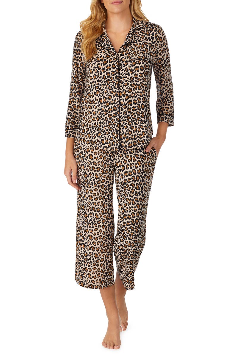 Kate Spade New York animal print jersey crop pajamas, Main, color, 