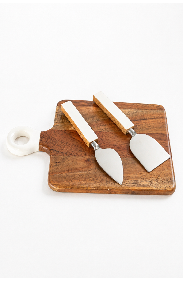 Jeanne Fitz Wood + White Collection, Mini Charcuterie Board and Set of 2 Knives, Main, color, White And Brown