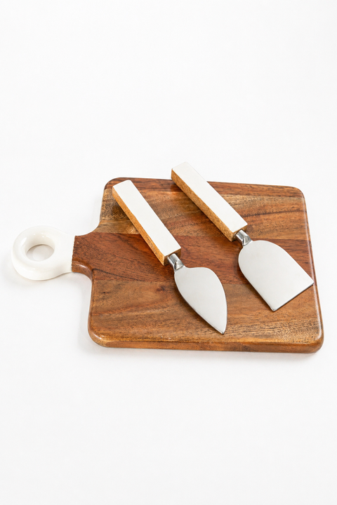 Wood + White Collection, Mini Charcuterie Board and Set of 2 Knives