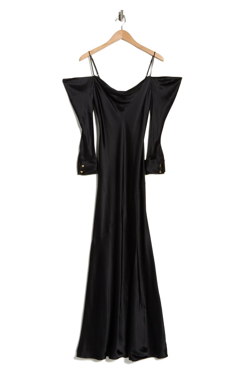 L'AGENCE Melly Cold Shoulder Long Sleeve Silk Dress, Main, color, Black