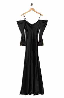 L'AGENCE Melly Cold Shoulder Long Sleeve Silk Dress