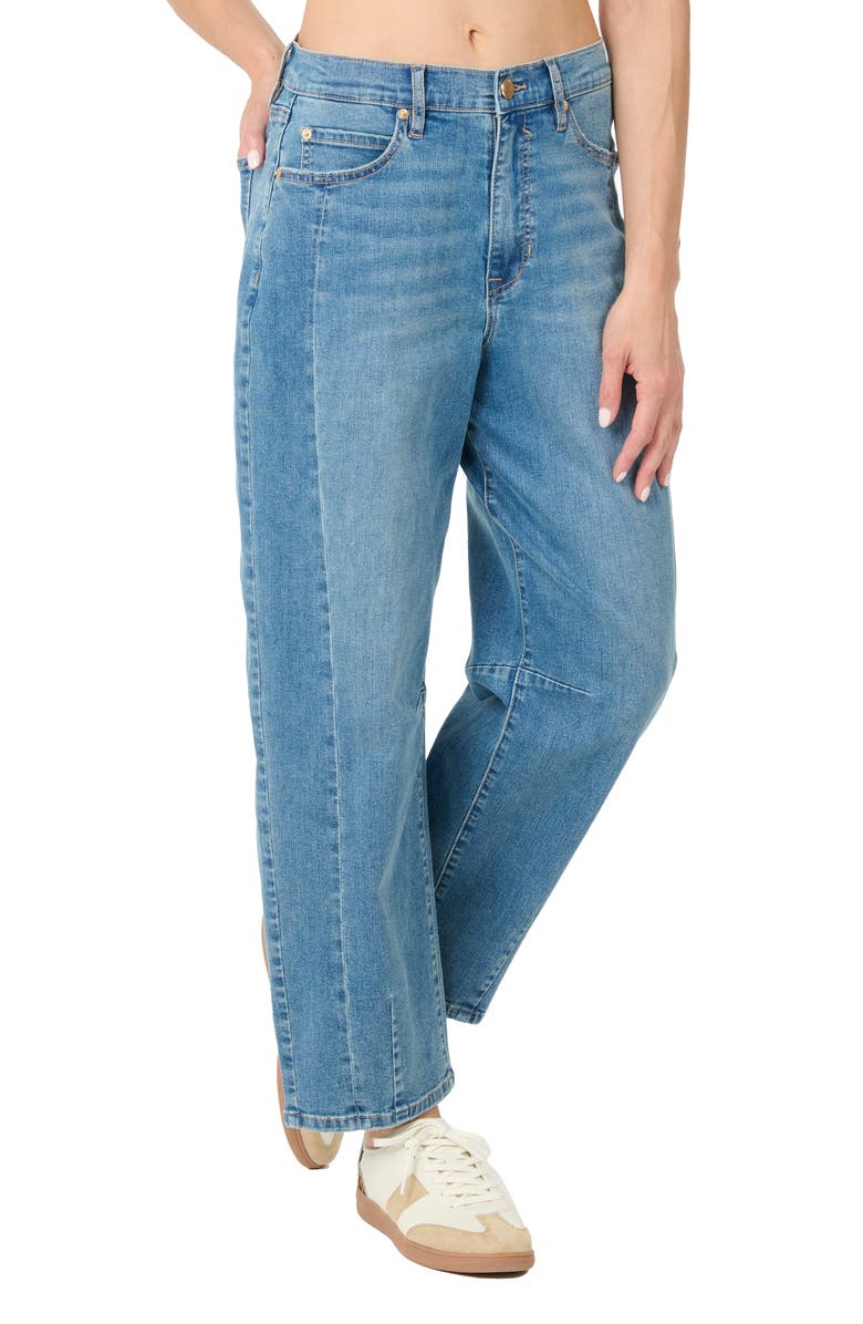 Nicole Miller High Waist Arched Leg Jeans, Main, color, Dark Blue