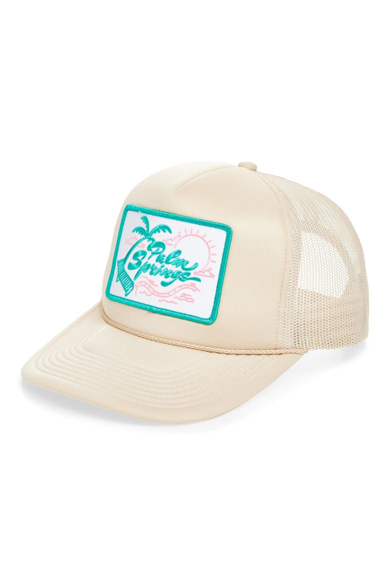 Palm Springs Trucker Hat, Main, color, KHAKI