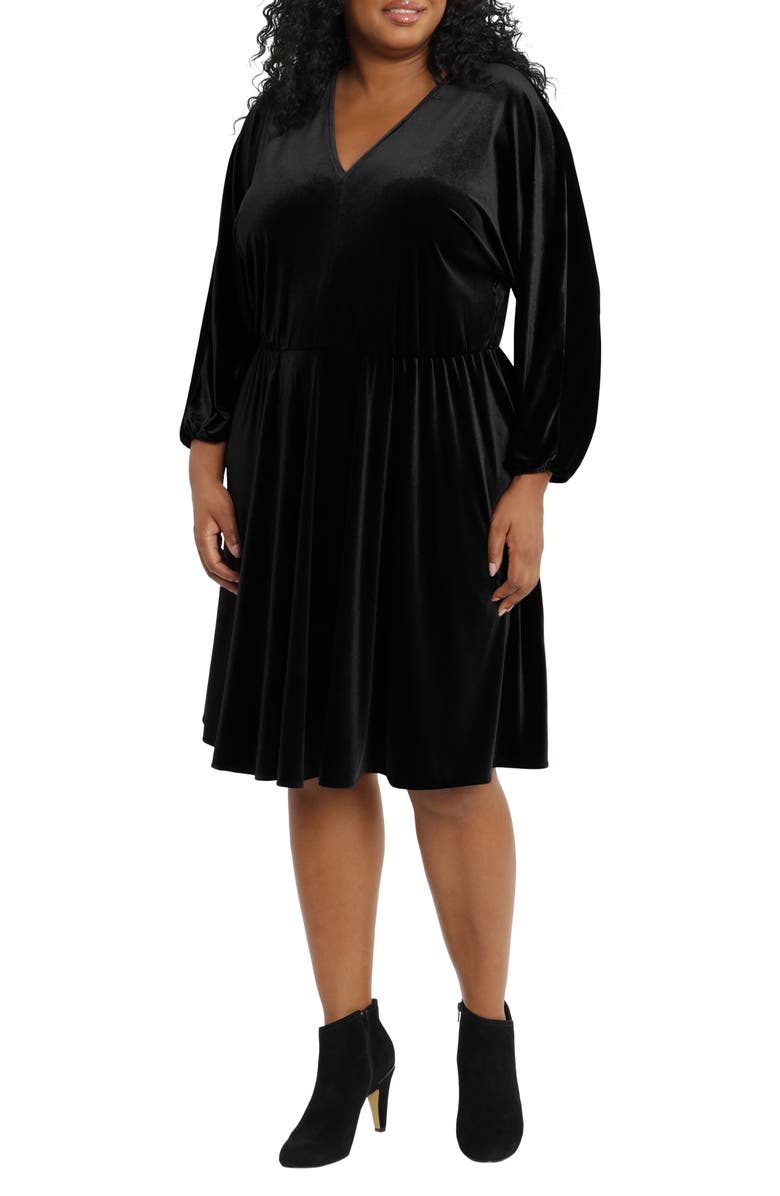 London Times V-Neck Long Sleeve Velvet Fit & Flare Dress, Main, color,