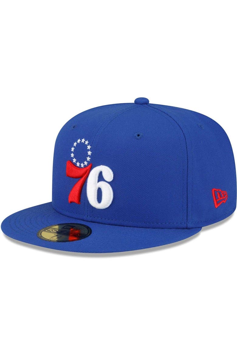 Men's New Era Royal Philadelphia 76ers 3x NBA Finals Champions Dual-Tone Logo 59FIFTY Fitted Hat, Alternate, color, Blue