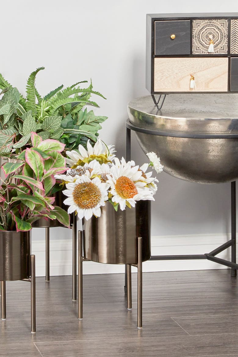 Black Metal Contemporary Planter with Removable Stand, Alternate, color, BLACK