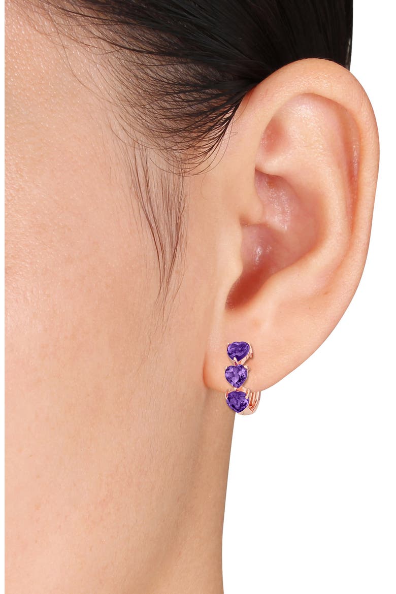 Semiprecious Stone Heart Hoop Earrings, Alternate, color, PURPLE