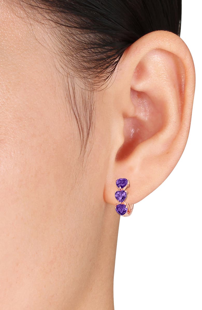 DELMAR Semiprecious Stone Heart Hoop Earrings, Alternate, color, Purple