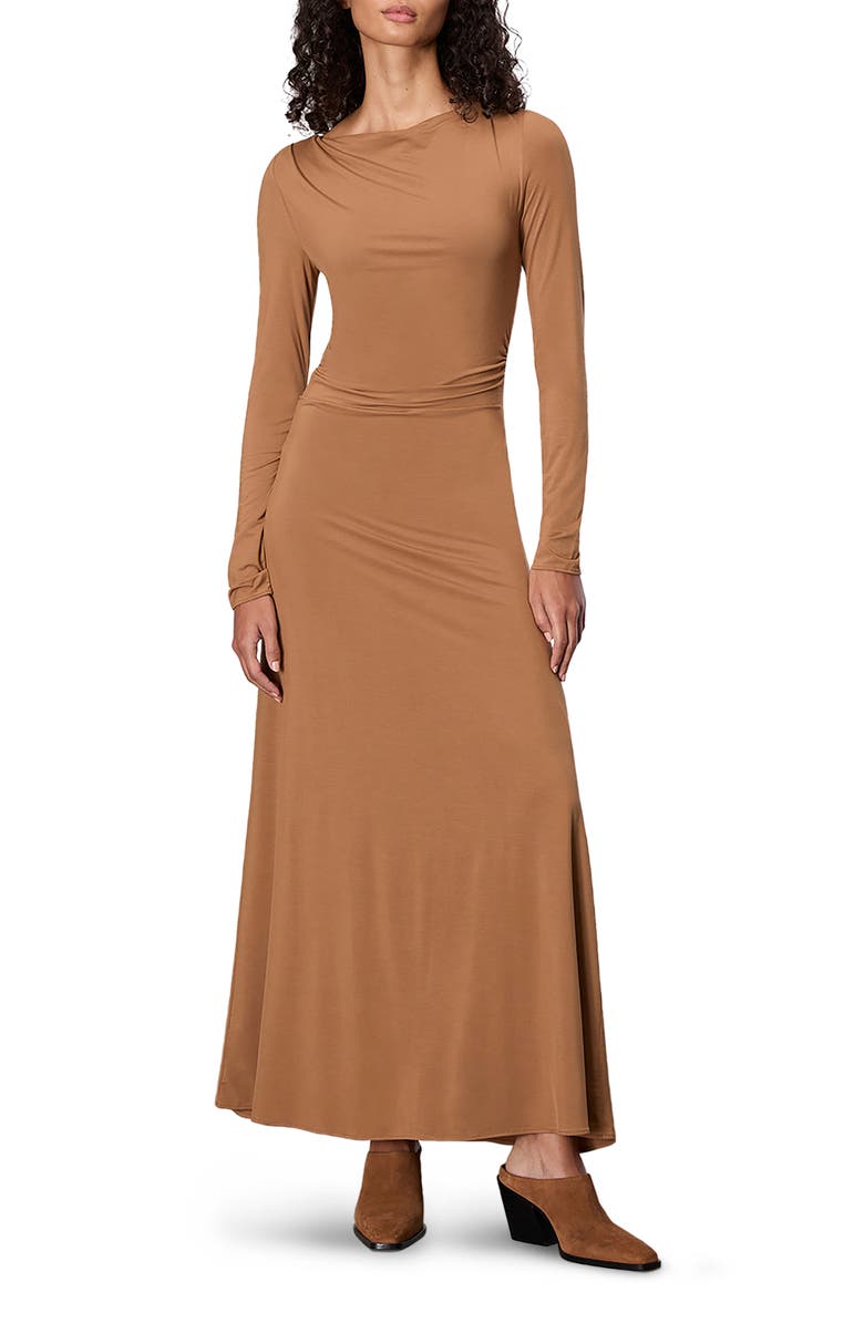 rag & bone Luca Asymmetric Drape Long Sleeve Maxi Dress, Main, color, Khaki