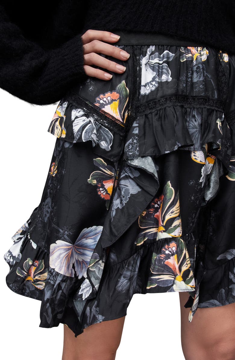 AllSaints Reese Lilly Floral Satin Miniskirt, Alternate, color, Blue Black