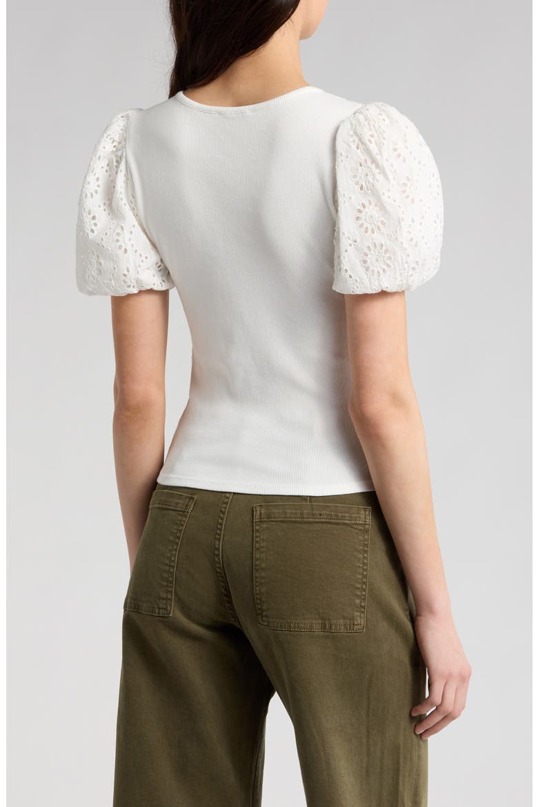 Marina Eyelet Puff Sleeve T-Shirt, Alternate, color, WHITE