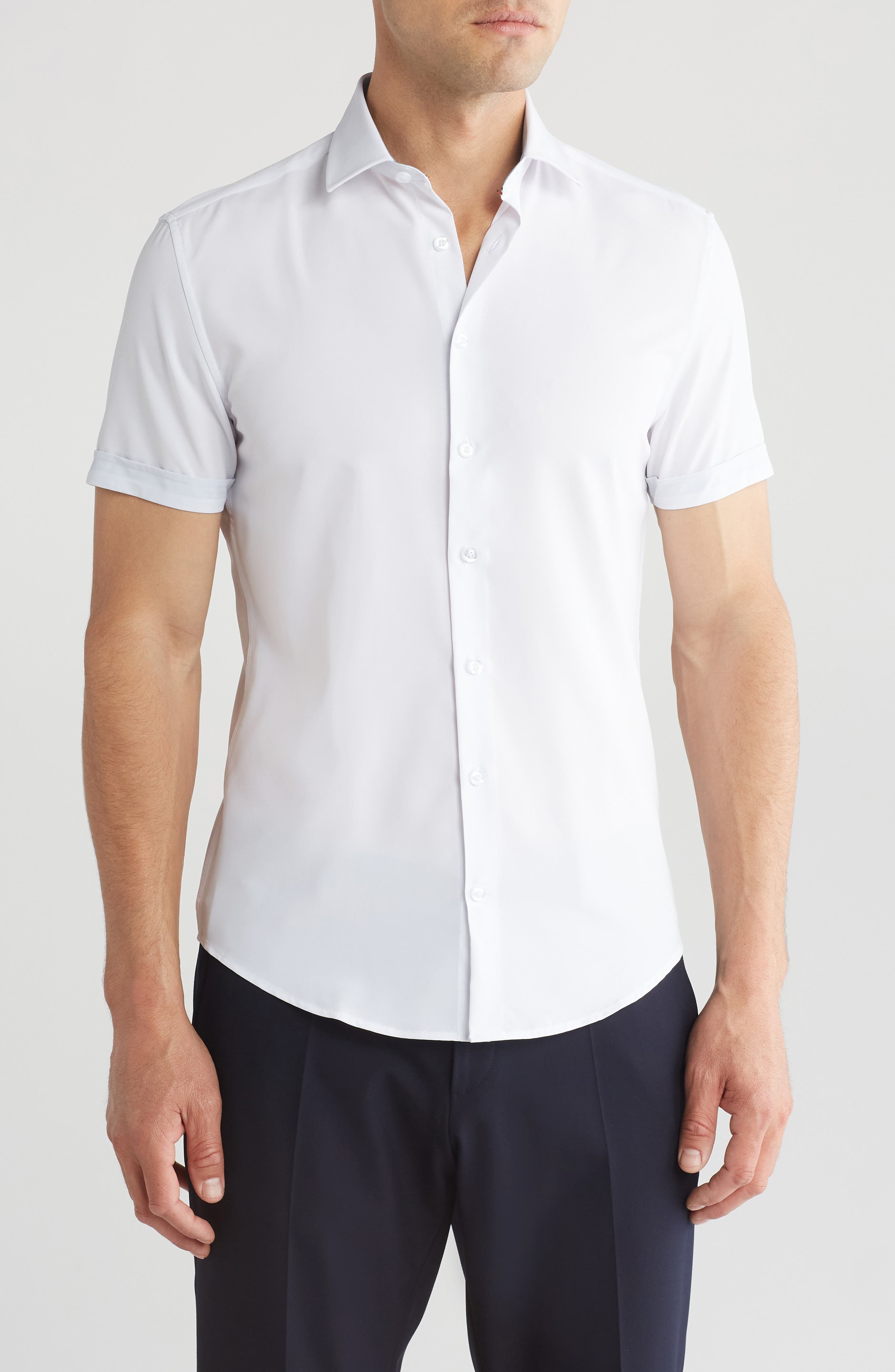 SOUL OF LONDON Microfiber Stretch Short Sleeve Button-Down Shirt