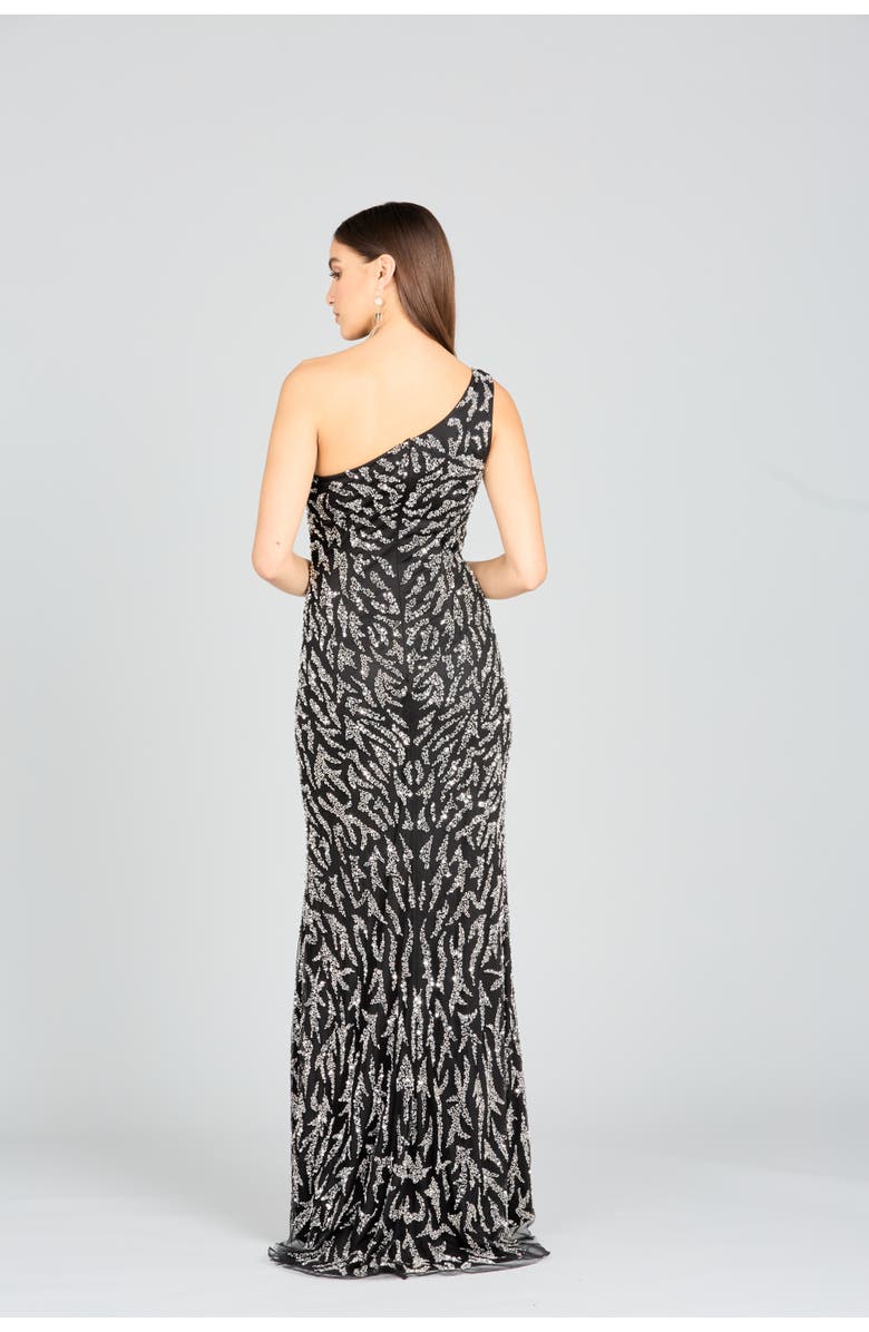 LARA New York One-Shoulder Beaded Gown with High Slit, Alternate, color, Blacksilver