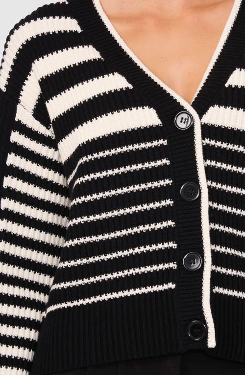 Halogen ® Variegated Stripe Cotton Blend Cardigan In Rich Black Stripes
