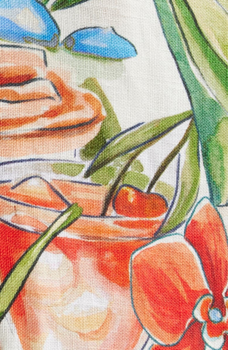 FARM Rio Cocktail Print Linen Midi Skirt, Alternate, color, Off-White