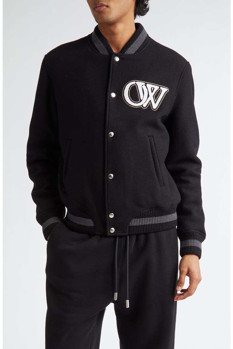 Varsity Wool Blend Bomber Jacket, Main, color, BLACK WHITE