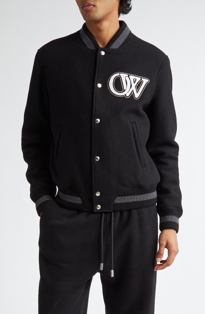 Off-White Varsity Wool Blend Bomber Jacket, Main, color,
