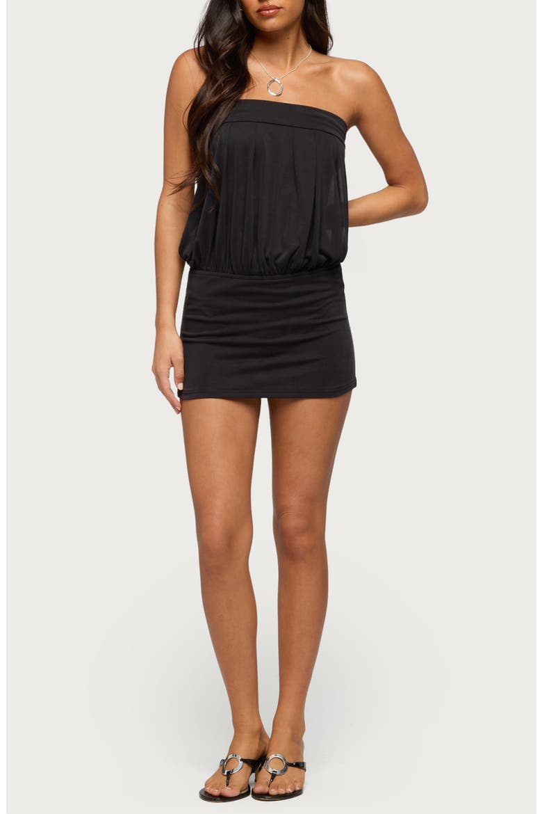 Alannah Strapless Open Back Minidress, Main, color, BLACK