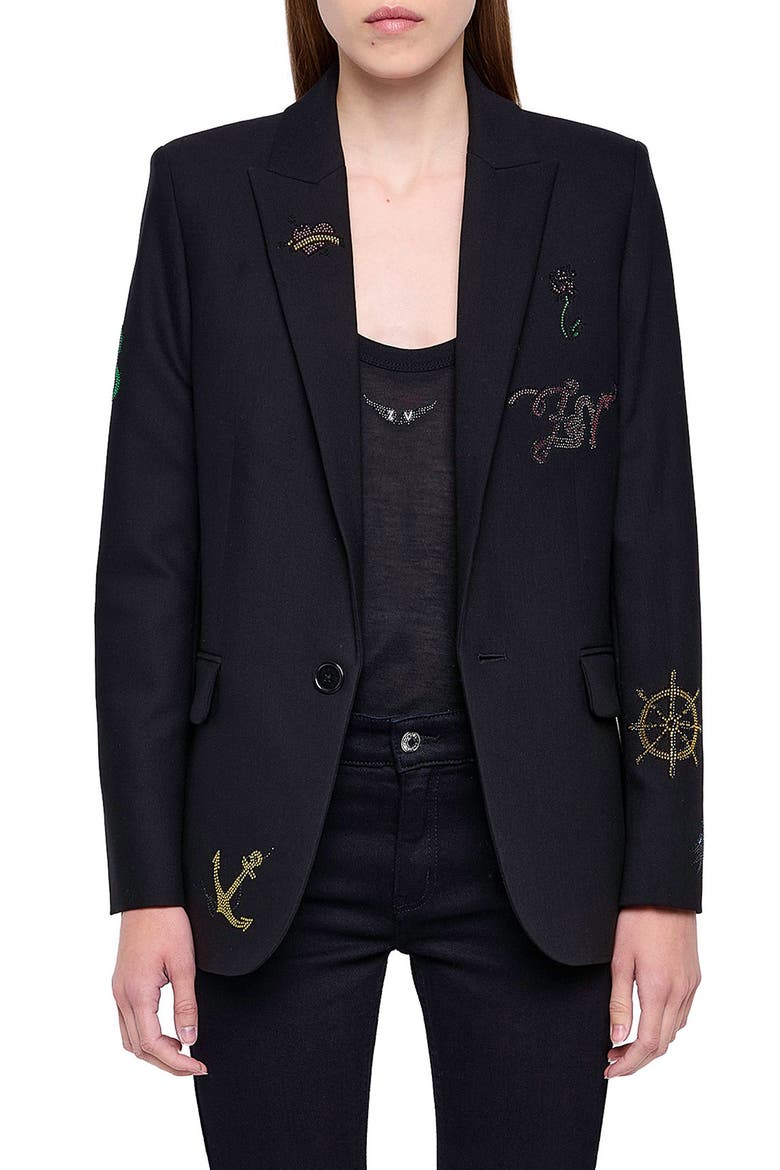 Valse Strass Embellished Blazer, Main, color, BLACK