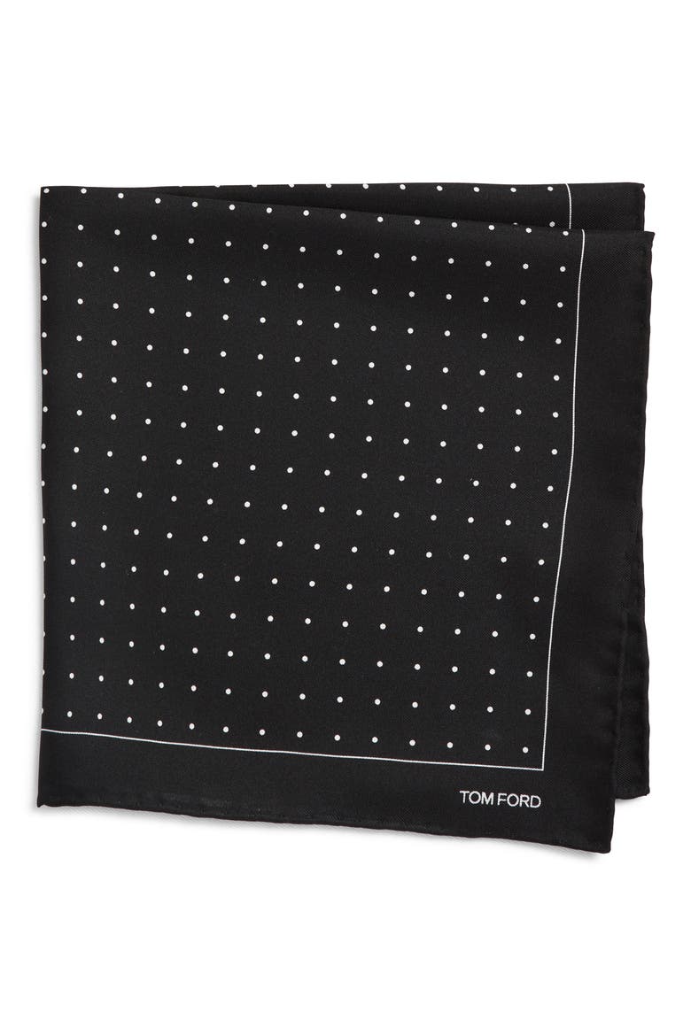 Polka Dot Mulberry Silk Pocket Square, Main, color, BLACK
