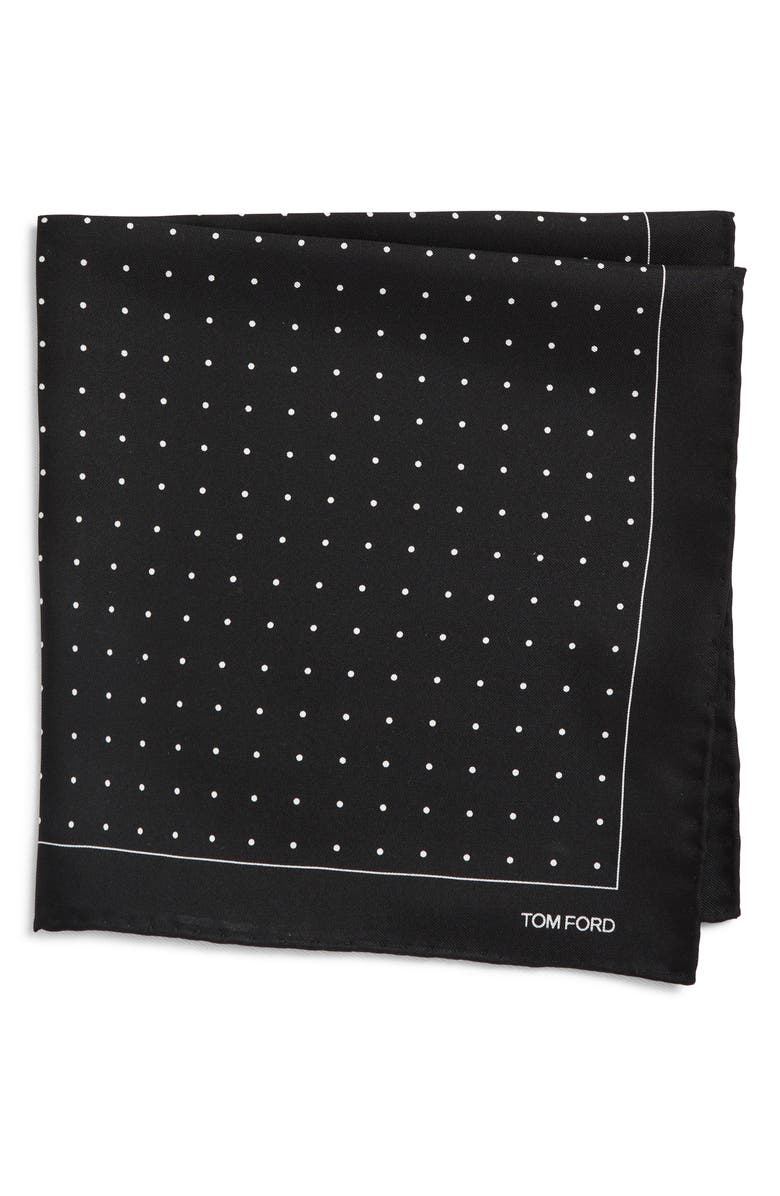 TOM FORD Polka Dot Mulberry Silk Pocket Square, Main, color, Black
