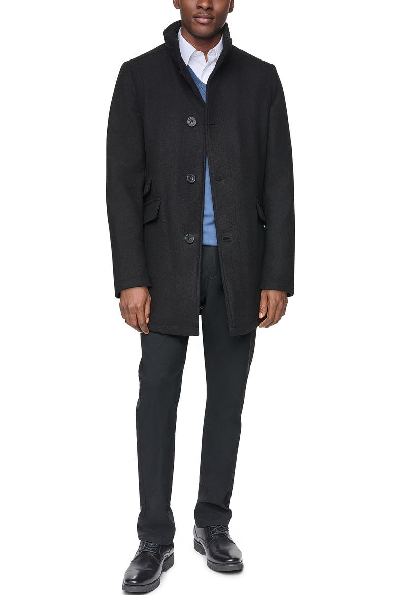 Melton Walker Coat, Alternate, color, BLACK