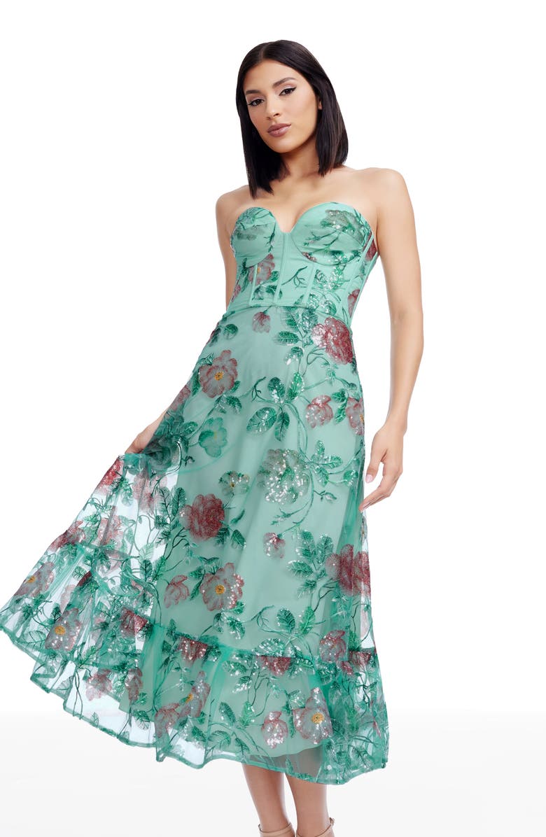 Dress the Population Carina Strapless Embellished Cocktail Dress, Alternate, color, Sage Multi